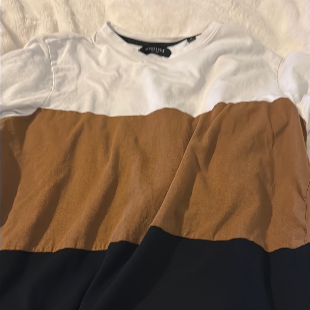 Zara Colorblock T-Shirt - White, Brown, Black